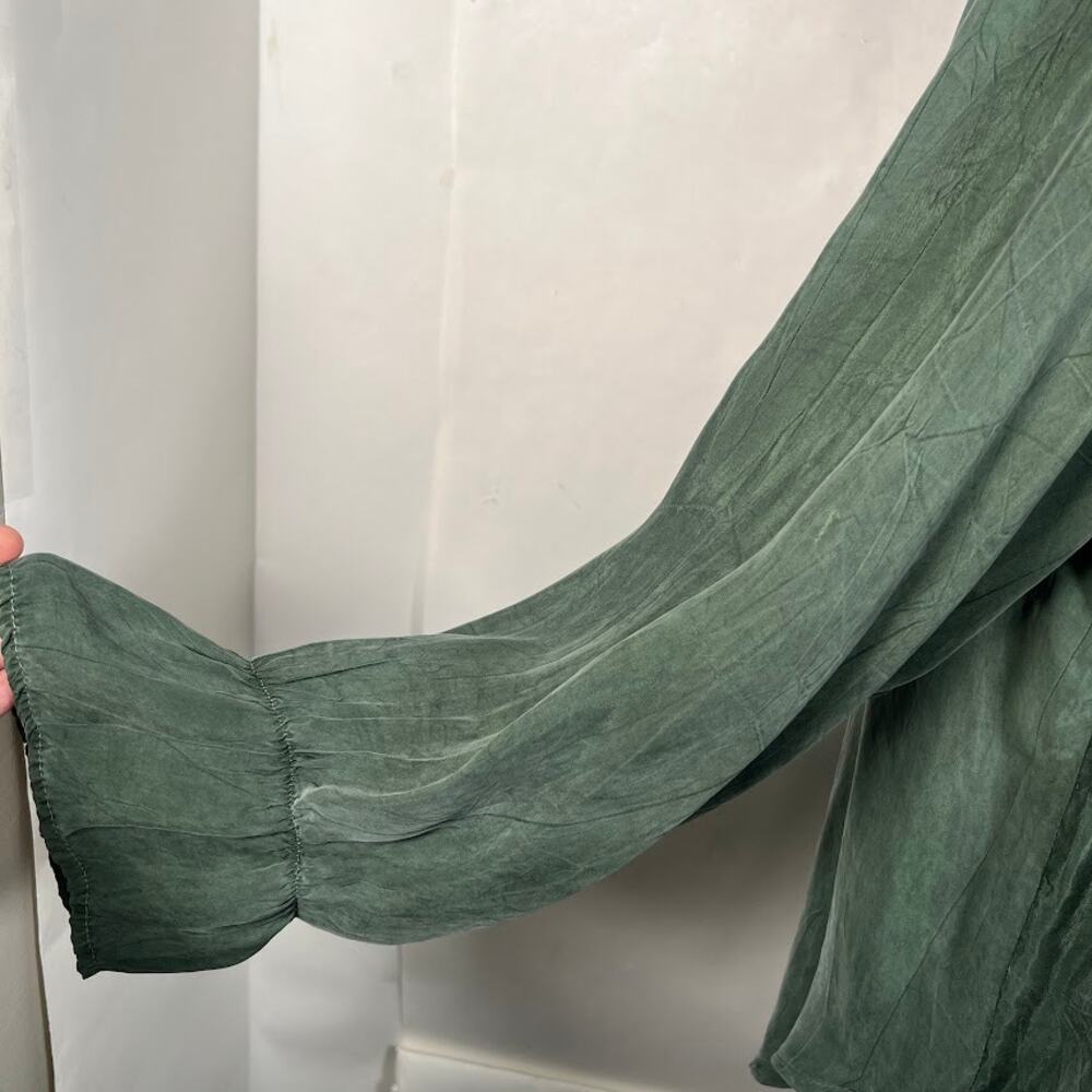 Ann Ferriday Vintage Women's Ruffle Lace Shirt OS Army Green Long Sleeve - Picture 7 of 10